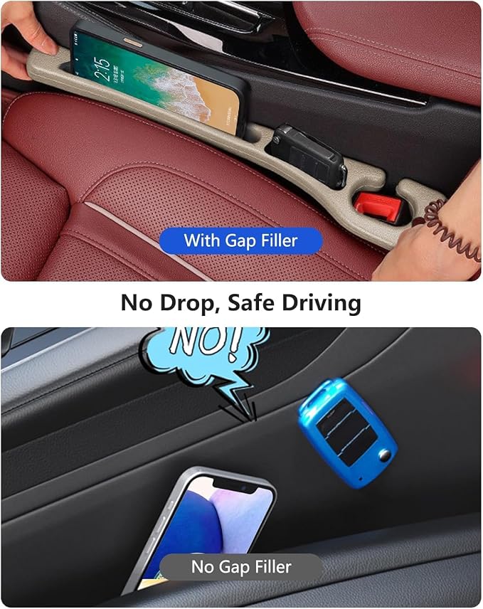 BESTKEE Car Seat Gap Filler 2 Pack, No Drop Seat Gap Plug with Dual Storage Slots, Blocks Phones Keys Coins, Flexible EVA Console Gap Filler Auto Accessories for Cars SUVs Trucks - Image 5
