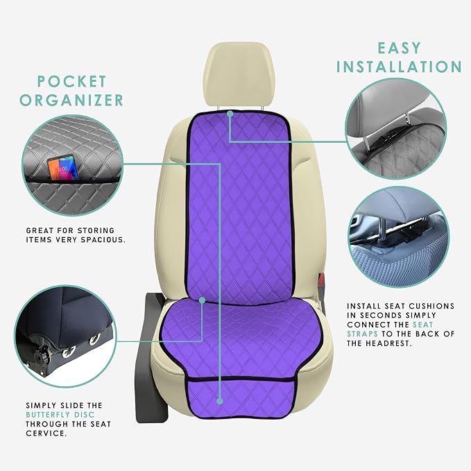 FH Group Car Seat Cushion – Neosupreme Single Front Seat Cover with Front Pockets, Airbag Compatible, Universal Fit Car Seat Cushion for Driver or Passenger Seat, SUV, Truck, Sedan & Van – Purple - Image 5