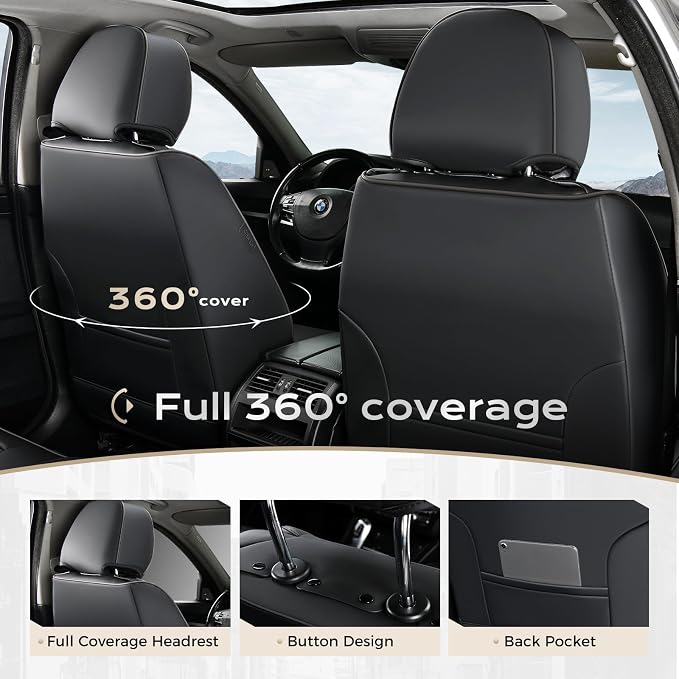 Coverado Nappa Leather Car Seat Covers Front Set, Luxury Waterproof Seat Protectors, Airbag Compatible Anti‑Slip Auto Seat Covers, Universal Fit for Most Cars SUVs Trucks Pickup Vehicles - Image 4