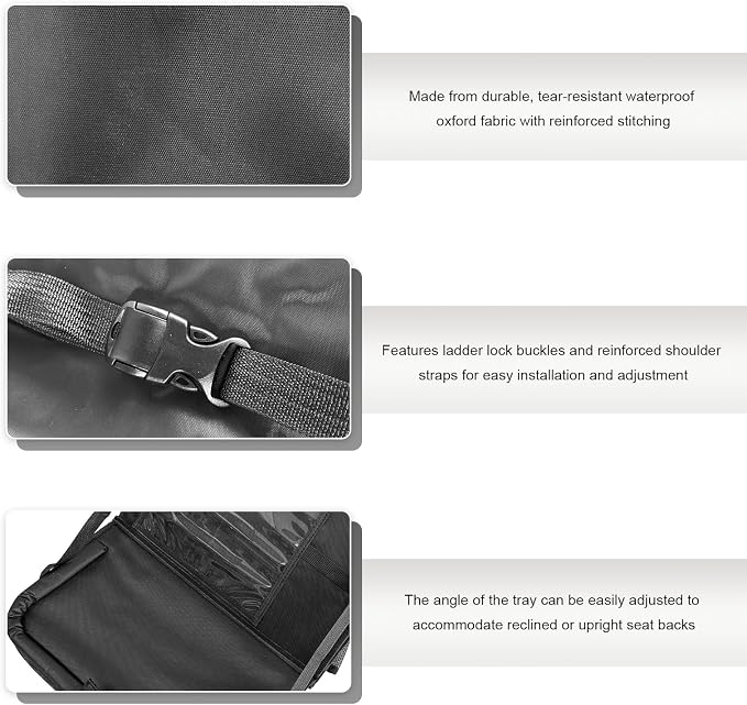 2 PCS Car Backseat Organizer with Tray, Waterproof Back Seat Protector with Touch Screen Tablet Holder, 11 Storage Pockets Anti-Scratch Kick Mat Universal for Family Road Trips - Image 3
