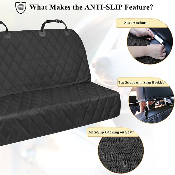 VIVAGLORY Dog Seat Cover Pet Seat Protector, Large, Black | Backseat Cover for Car Suv & Truck, Back Rear Backseat Bench Protector - Image 3