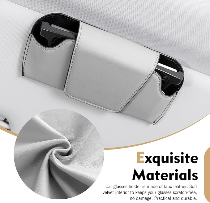 Sunglasses Holder for Car Sun Visor, Leather Car Sunglasses Holder, Auto Visor Accessories Eyeglasses Holder Glasses Storage Case, Universal for Most Cars (Gray) - Image 5