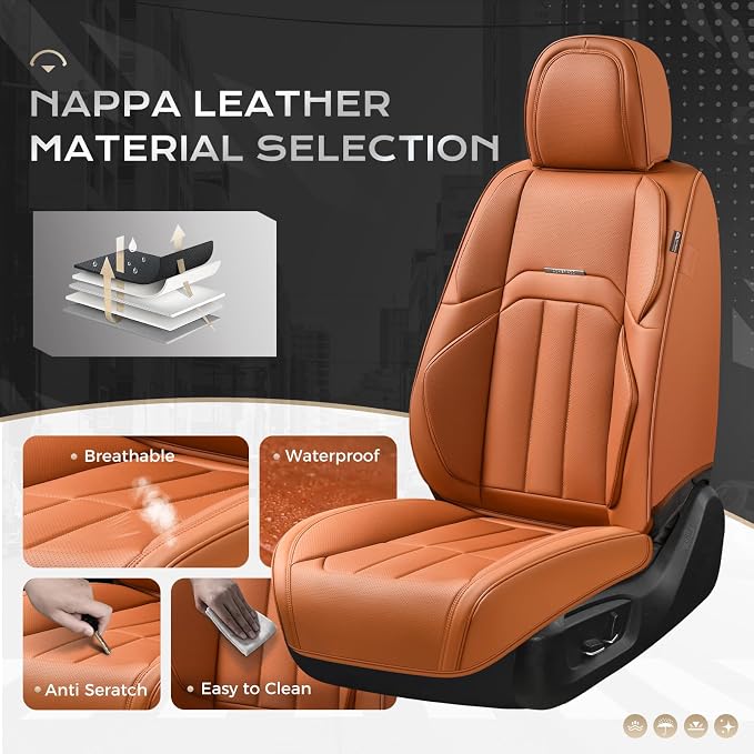 Coverado Nappa Leather Car Seat Covers Full Set, Luxury Waterproof Seat Protectors, Airbag Compatible Anti‑Slip Auto Seat Covers, Universal Fit for Most Cars SUVs Trucks Pickup Vehicles - Image 3
