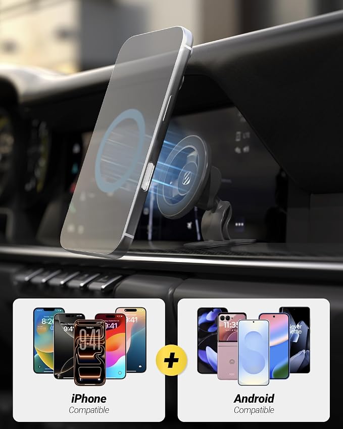 Scosche MagSafe Car Mount, Magnetic Dashboard Phone Holder for Car with 3M Adhesive Base, Strong Magnet Hold, 360° Rotatable Cell Phone Car Mount for iPhone 17/16/15/14/13/12, Includes Magnetic Ring - Image 3