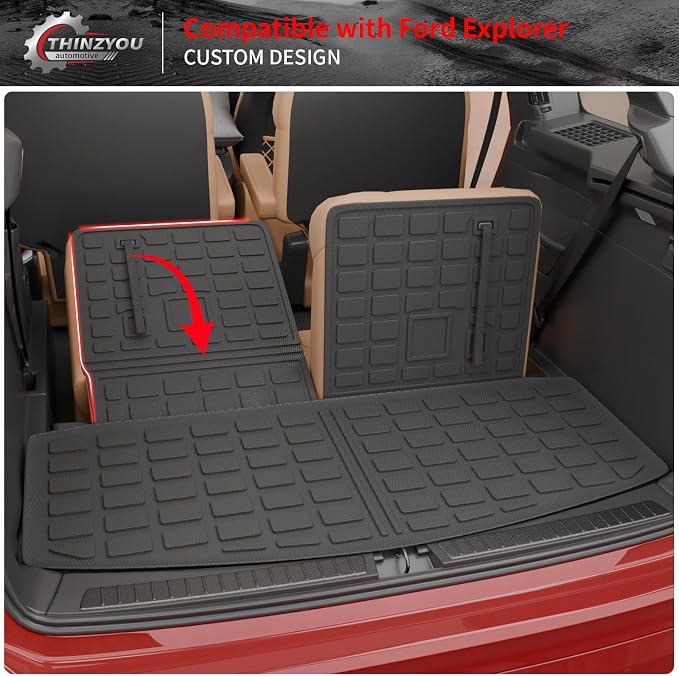 Trunk Mat & 3rd Row Backrest Mats for 2020-2026 Ford Explorer | 6&7 Passenger Cargo Mat Cargo Liner Seat Back Cover Protector TPE All Weather Trunk Liner 2025 Explorer Accessories - Image 4