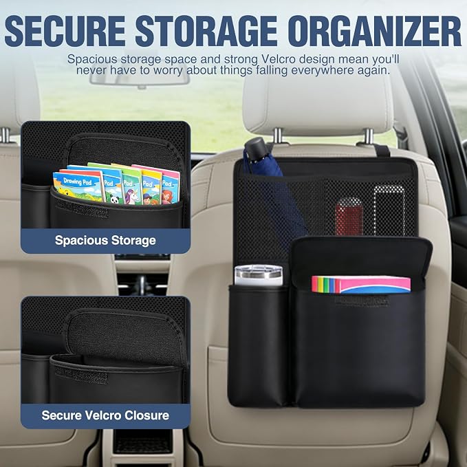 Nilight Car Seat Back Organizer 1PC Black PU Leather Universal | Multi Pockets Foldable Waterproof Scratch Resistant Hanging Storage Bag for Cars Vans SUVs MPVs Pickup Trucks - Image 7