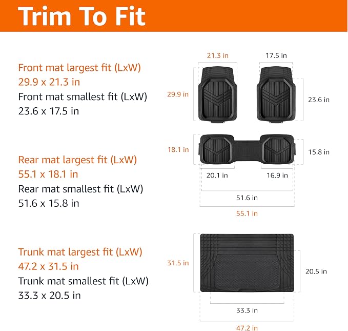 Amazon Basics 4-Piece Heavy Duty Anti-Slip PVC Floor Mats with Cargo Liner, Waterproof Trim To Fit Car Mats, Easy to Clean, Black - Image 3