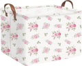Rectangular Rose Pink Flower Basket for Girls,Waterproof collapsible laundry basket for girls,Kids Storage Baskets,Books Box,Gift Baskets,Baby Room Decor(Pink Flowers) by FXOCSHE