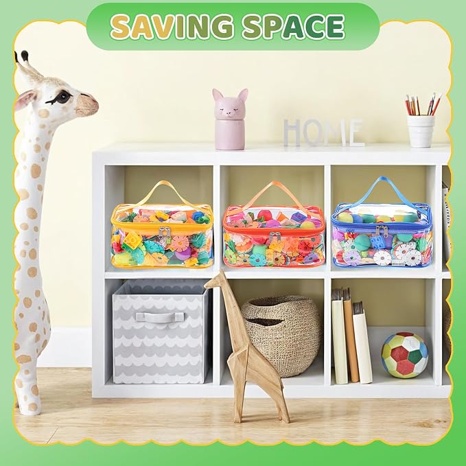 4 Pack Clear Toy Storage Bags, PVC Waterproof Toy Organizer, Colorful | Waterproof PVC, Transparent View, Reusable Zip Bags, Label Tags, for Blocks, Puzzles, Board Games, Travel and Home Storage - Image 5