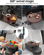 Car Tray Table & Car Laptop Desk with 360° Rotation & Phone Holder - Wooden Cup Holder Table, Car Laptop Mount & Food Tray Compatible with Tesla Model Y/3/S and Most Vehicles Walnut - Image 6
