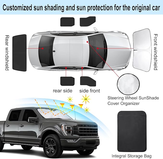 TINGLU Window Shades for Ford F150 4Door 2021-2025 2026 Accessories Car Side Full Windows Rear Triangular Windshield Sun Shade Sun UV Rays & Privacy Protection for Camping,Napping,and Relaxing 6PCS - Image 3