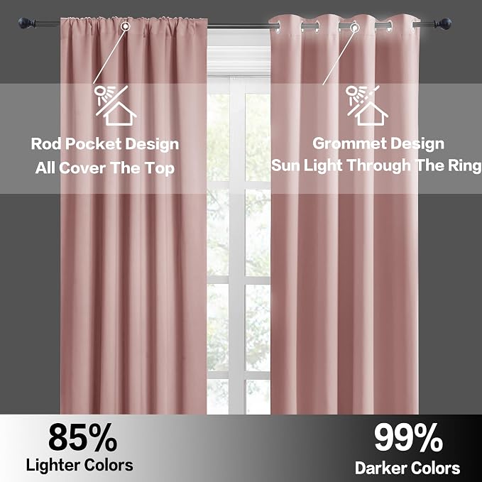 RYB HOME Cafe Blackout Curtains 24 inch Length, RV Camper Window Curtains | Short Small Half Window Tiers,Privacy,Thermal Insulated,Light UV Heat Blocking,Rod Pocket,W29 x L24,Peach Blush,2 Panels - Image 5