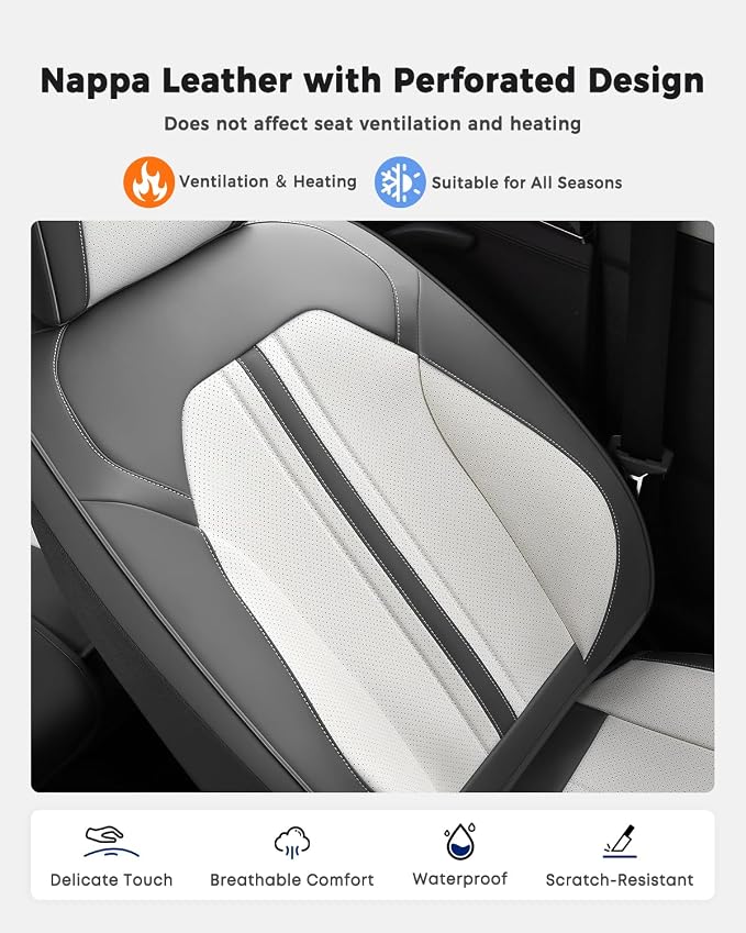 Huidasource Automotive Seat Covers, Luxury Faux Leather Seat Covers Leather, Velcro Adjustable, with Airbags, Child Seat, Cooling＆Heating, Universal Fit for Most Cars, Vans, Trucks, SUVs, Gray＆White - Image 6