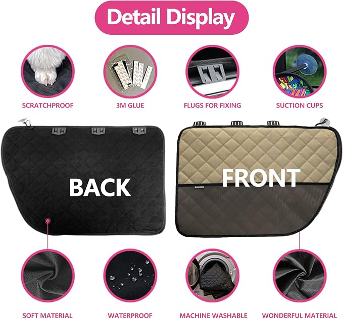 2PCS Car Door Protector for Dogs Pet Car Cover-Waterproof Scratchproof Nonslip Durable Machine Washable (2 Packs Universal Fit) (Cream) - Image 4