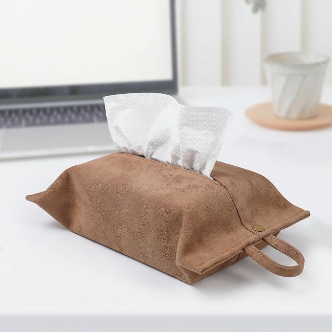 kakaforsa Cloth Tissue Cover, Suede Fabric, Toilet Paper Holder, Hang Paper Towel Holder for Car Home Office Desk Travel, Cotton Face Tissues Holder, Mocha Brown - Image 2