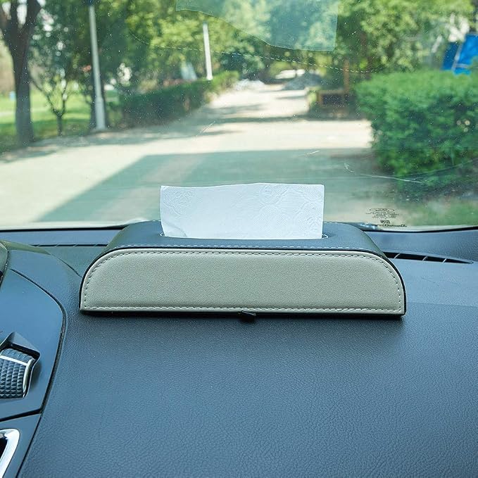 AuMoHall Black with Beige Tissue Box Cover PU Leather Rectangular Tissue Holder for Home Car Office Decor (NO Paper Towel) - Image 7