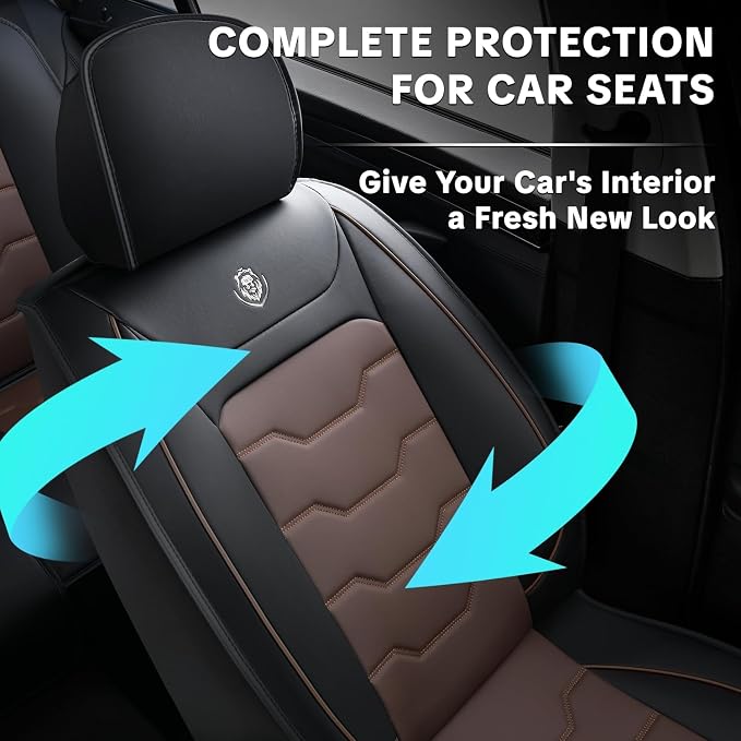 Car Seat Cover Full Set Kit, Universal Car Seat Cover for Cars, Waterproof Leather, Protect & Upgrade Car Interior, Airbag Compatible, Easy to Install & Clean, for SUV, Pickup Truck, Sedan - Image 3