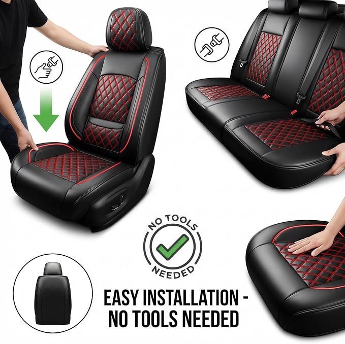 Car Seat Covers Compatible with GMC Terrain 2010-2025 2026 - Full Set 5 Seats Luxury Leather All-Weather Seat Cushions & Protectors, Waterproof & Breathable, Airbag Compatible (Redline) - Image 6