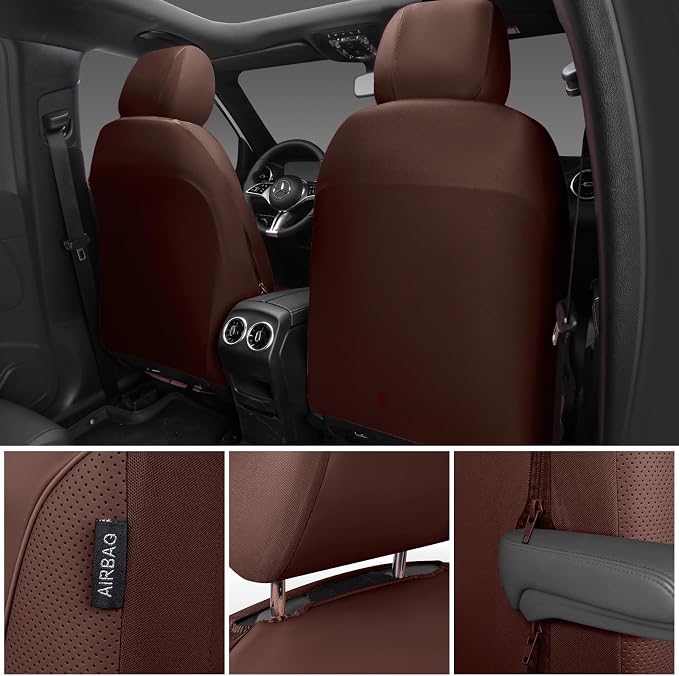 CAR PASS 3D Foam PU Leather Car Seat Covers, Universal Seat Covers Full Sets for Trucks SUV Sedan Automotive Seat Covers Armrest Airbag Compatible Waterproof Comfortable Faux Nappa Leather All Brown - Image 8