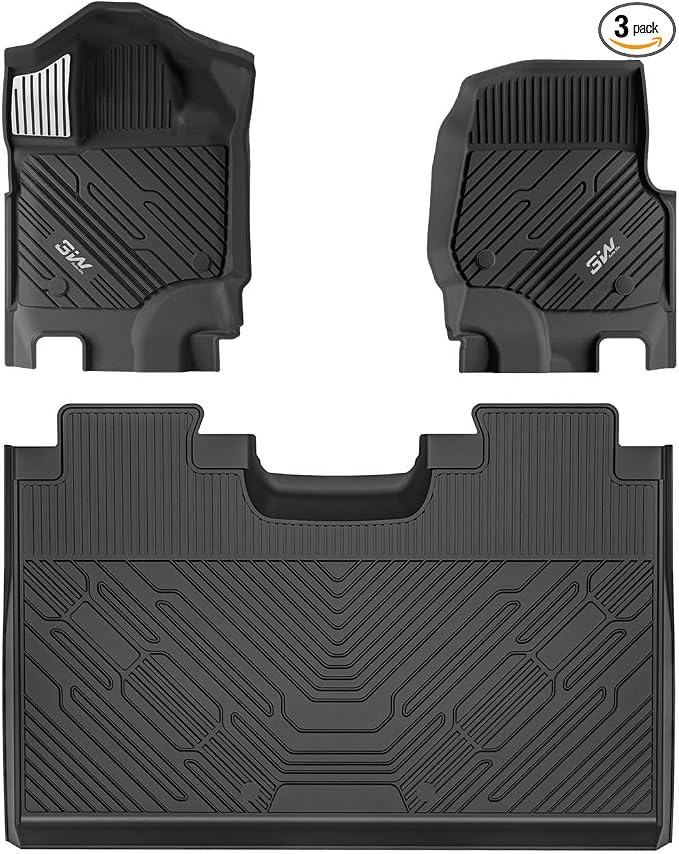 3W Floor Mats (with Metal Pedals) for Ford F-150 2015-2026 SuperCrew | F150 Lightning 2022-2025 SuperCrew(w/o Fold Flat Storage), TPE All Weather Custom Fit, 3PCS | Heavy Duty, Easy Clean - Black by 3W
