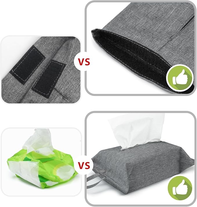 kakaforsa Toilet Paper Holder Reusable Tissue Holder Travel Tissue Holder Wall Hanging Tissue Box Cover Toilet Paper Storage Rectangle Napkin Holder Cloth Tissue Box for Car Office Desk, Gray - Image 5