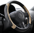 Elantrip Sport Leather Steering Wheel Cover 14 1/2 inch to 15 inch Universal, Padded Soft Grip Breathable for Car Truck SUV Jeep, Anti Slip Odorless Black and Beige by Elantrip