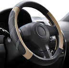 Elantrip Sport Leather Steering Wheel Cover 14 1/2 inch to 15 inch Universal, Padded Soft Grip Breathable for Car Truck SUV Jeep, Anti Slip Odorless Black and Beige by Elantrip