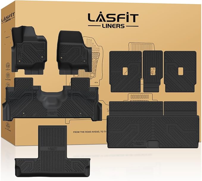 LASFIT Floor Mat for Fit 7 Seats 2025 2026 2027 Ford Expedition Standard | Cargo Backrest Mat Easy Clean 100% TPE All Weather TPE Custom Fit for SUV Car Liners, 1st& 2nd& 3rd& Cargo Liner, Black 5pcs by LASFIT