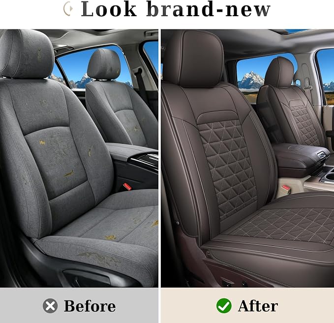 Coverado Car Seat Covers Compatible with Dodge Ram 2002-2026 1500 2500 3500 Pickup Limited Laramie Big Horn Waterproof Leather Seat Protectors Fit for Dodge Ram Crew Cab& Quad Cab(Front, Coffee) - Image 8