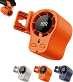 Car Clip on Air Conditioner Fan with LED Display, 360 Rotation, 199 Speeds & Semi-Cooling Technology, USB Rechargeable Personal Fan, Hands-Free Clip on Fan for Cars, Camping (Orange) by LONNIY