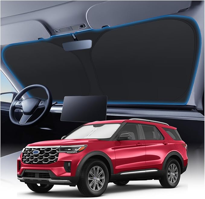 KUST Windshield Sun Shade for 2020-2025 2026 Ford Explorer Accessories, Custom Fit Car Front Sunshade Foldable Window Sun Visor Protector Blocks UV Rays Keep Car Cooler by KUST