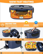 Electric Lunch Box Food Heater 80-100W, Food Warmer with Dual Container 1.5L Portable Heated Lunch Box for Car Truck Work Stainless Steel Fork & Spoon 12/24/110V for Adults Lonchera Eléctrica - Image 7