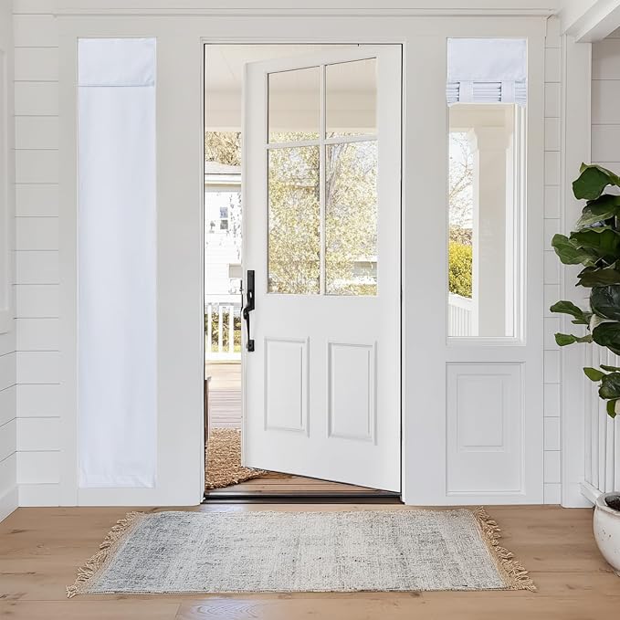 RYB HOME 100% Blackout Door Curtains, Sidlight Window Cover, Pure White | Privacy Sidelight Glass Door School Office Blinds, Room Darkening Blocks Views, Portable Curtains, W12 x L69, 1 Panel by RYBHOME