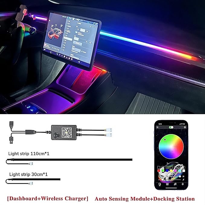 LED Car Ambient Lighting Strip for Tesla High Brightness with APP Control Multiple Colors and Car LED Strip Lighting Neon Lights for Model 3/Y (Dashboard) - Image 6