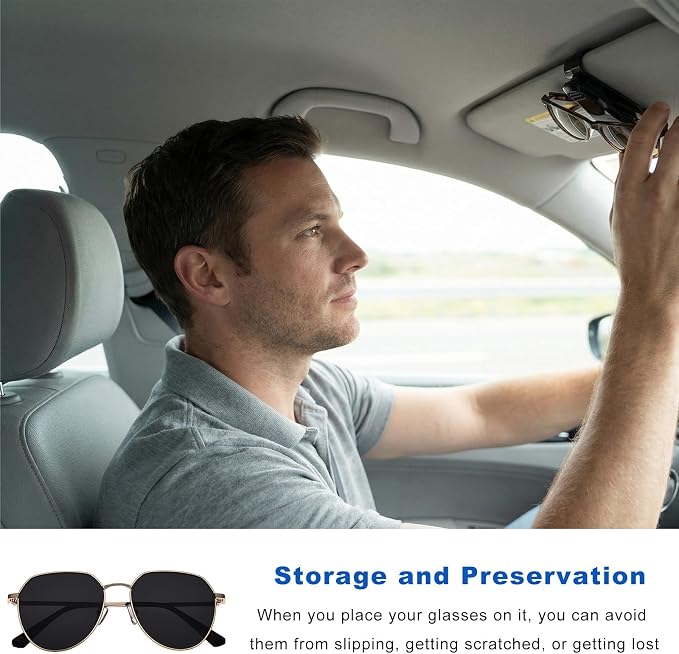 4 PCS Sunglass Holder for Car Sun Visor, Vehicle Interior Visor Eyeglasses Hanger with Sponge Pad, One-Handed Operation Sun Shade Glasses Organizer for Car SUV Truck - Image 6
