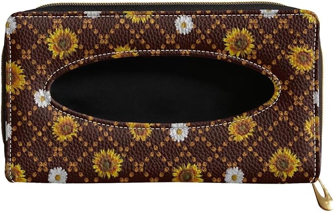 Biyejit 2 Pack Car Tissue Holder, Sunflower Plaid PU Leather Tissue Dispenser by Biyejit