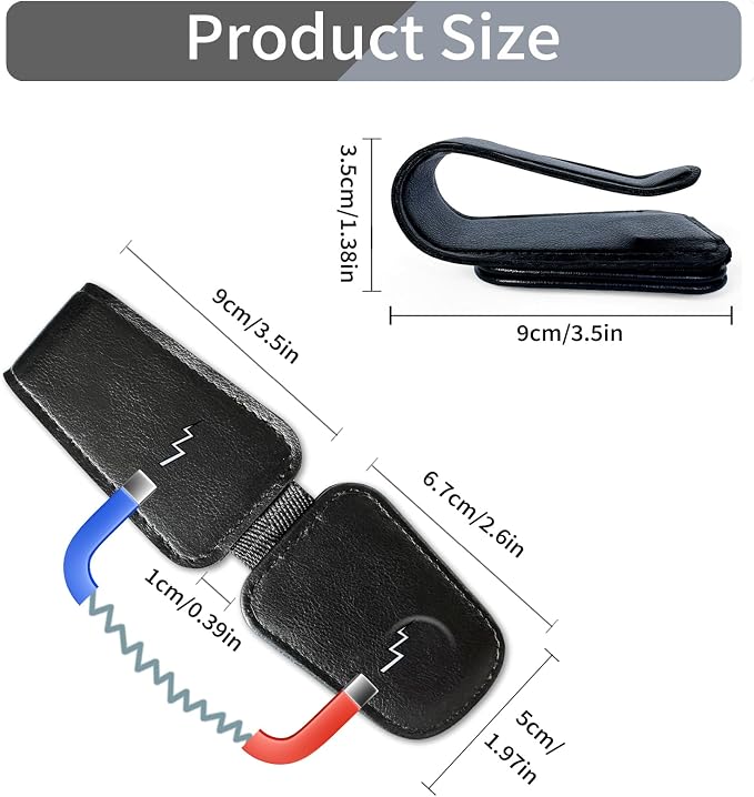 TILDOSAC Magnetic Sunglass Holder for Car Visor,Leather Glasses Holder,Vehicle Accessories Sunglasses Visor Clip for Truck 2 Pack - Image 3