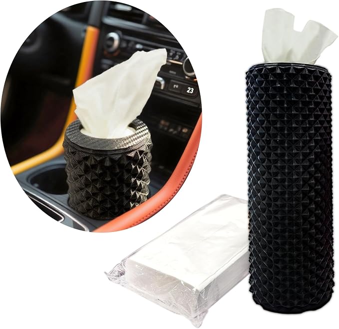 Car Cup Holder Tissue Box Holder – Auto Interior Accessories for Men & Women，Car Accessories Organizer with Premium Tissues with 1 Pack Tissues, Universal Fit for Most Vehicles (Black1) by Unknown