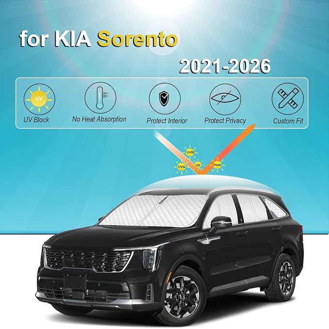 KMF 8pcs Thicken Full Sun Shades for Kia Sorento 2021-2025 2026 Accessories,Car Window Covers Sunshade for Windshield Side Rear, Sun Visor UV Block and Privacy Blackout for Camping Outdoor - Image 6