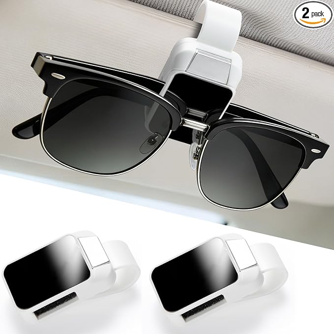 Dsycar 2 Pack Sunglasses Holder for Car, Visor Sunglass Holder Clip, White | One-Handed-Operation Easy Access Storage for Driving,Universal Fits Anti-Scratch Car Sun Visor Accessories by Dsycar