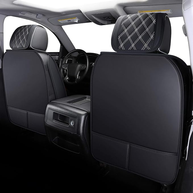 Front Seat Covers Chevy Silverado GMC Sierra 2007-2026 1500 2500HD 3500HD | Aierxuan 2 Seat Protectors Custom Fit Truck Pickup Trail Boss Z71 Crew Double Extended Cab Waterproof Leather Black-White - Image 3