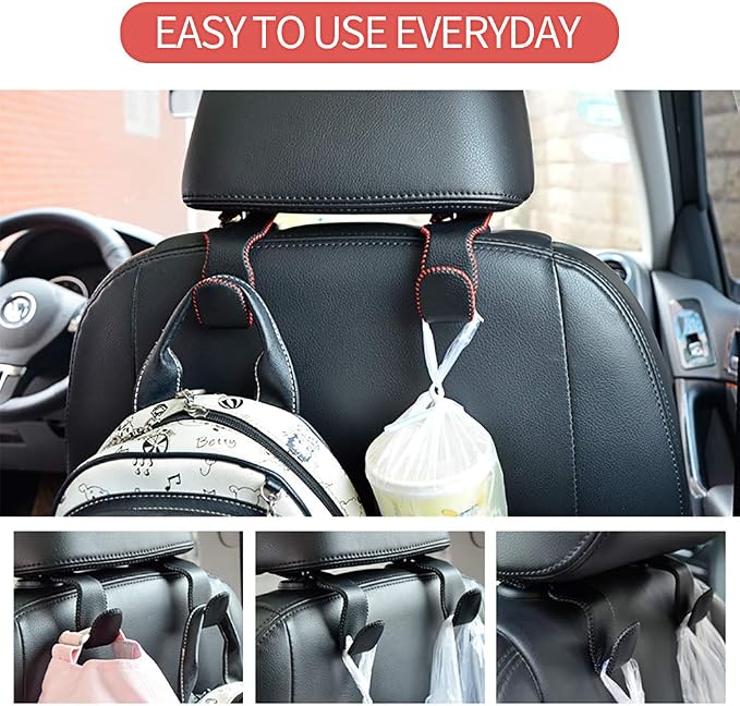 2 Pack Car Headrest Hooks, Microfiber Leather & Alloy Purse Hook Holds 45lb | Durable Alloy Material 360° rotating hooks hold bags, groceries up to 45lb; soft leather protects seats; fits most vehicles - Image 6