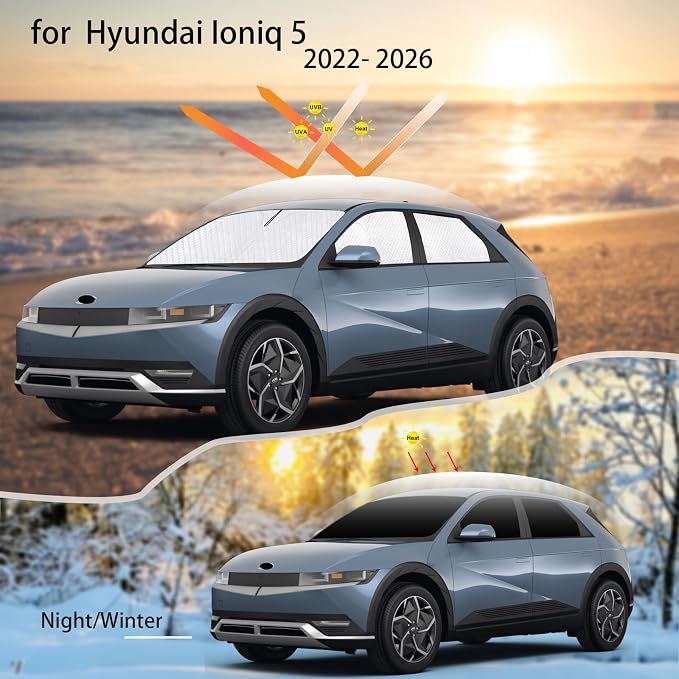 KMF 6pcs Thicken Sun Shades for Hyundai Ioniq 5 Accessories 2022-2025 2026, Custom Fit Full Car Window Covers Sunshade for Windshield Side Rear, Sun UV Block and Blackout Privacy for Camping Outdoor - Image 2