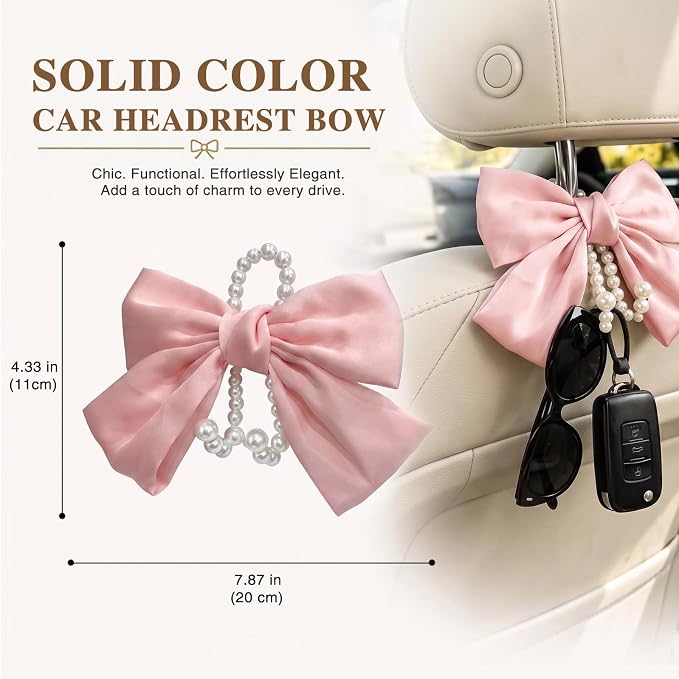2 Pack Pearl Car Seat Headrest Hook with Bow & Sequin/Leopard/Polka Dot Design – Cute Purse Hanger for Vehicle,Grocery Bags, Umbrellas, Seat Back Organizer for Women (Pink) - Image 3