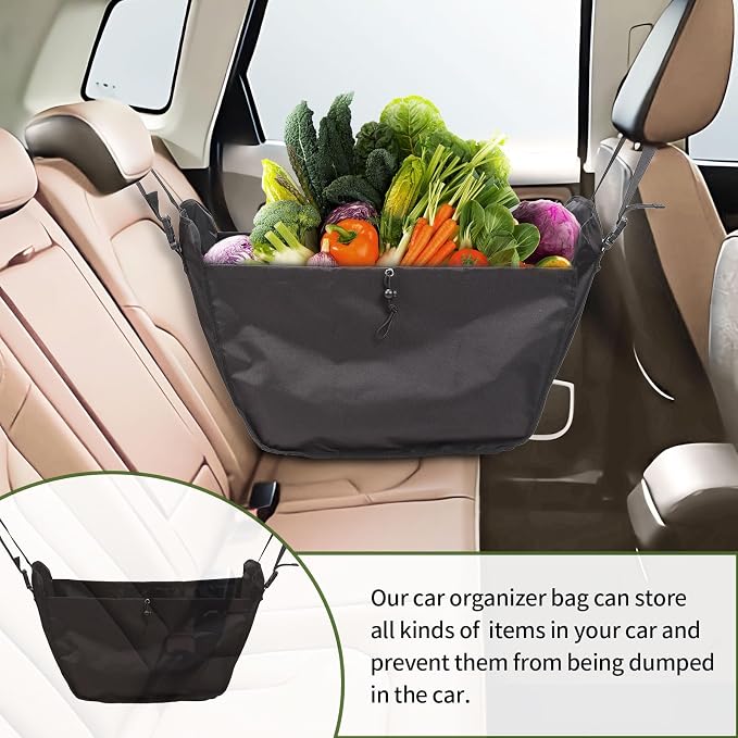 Car Seat Organizer - Large Capacity Passenger Seat Storage Travel Bag, Portable, Foldable and Collapsible Miscellaneous Car Hanging Bags, Reusable Shopping Tote with Drawstrings - Image 4