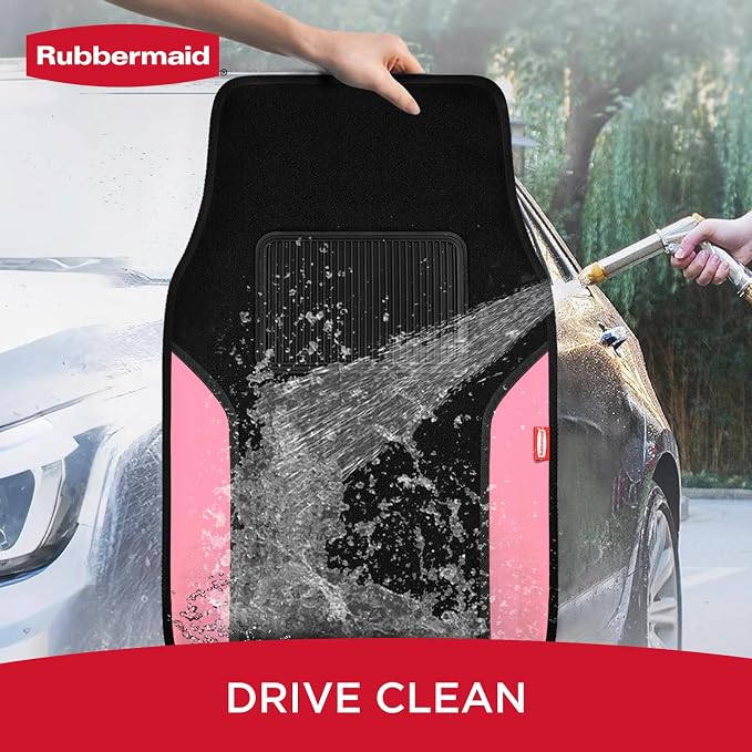 Rubbermaid Car Mats, Carpeted Floor Car Mat with Faux Leather & Built-in Heel Pad, Two-Tone Car Rug Floor Mats, Stylish Carpeted Floor Mats for Cars, Trucks & SUVs Pink Color - Image 5