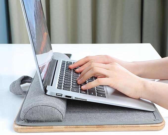 Lap Desk for Laptop with Cushion Mouse Pad Tablet Phone Holder | Bamboo Laptop Stand with Anti-Slip Strip and Handle Fits up to 17 inch Portable Computer Lap Desk for Couch, Bed & Car - Image 4