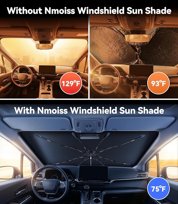 Nmoiss Windshield Sun Shade Umbrella Fit for Toyota Sienna 2004-2026 Accessories, [Vinyl Coating Heat Shield] Protect Car from Sun Rays & Heat Damage Keep Cool and Protect Interior - Image 2