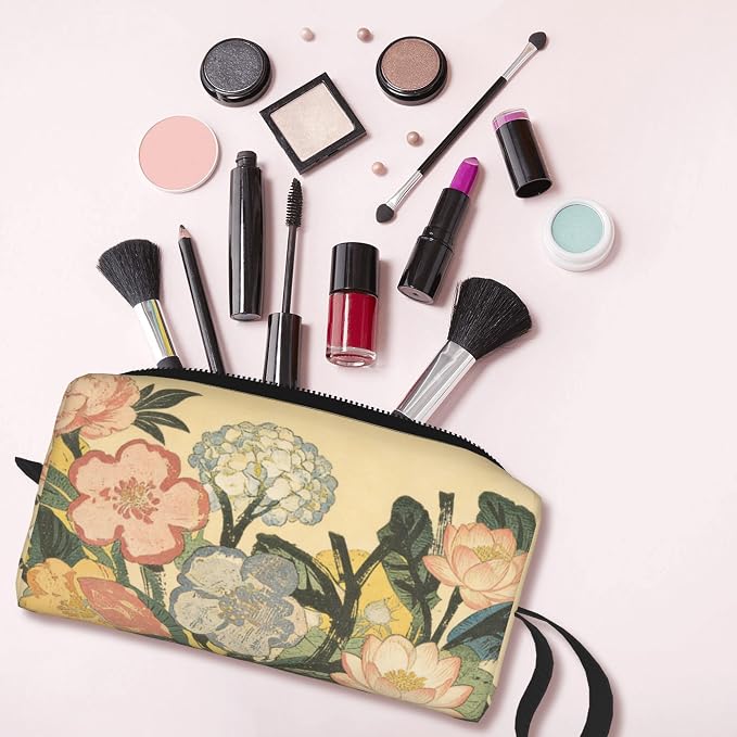 Vintage Floral Makeup Bag for Women with Wrist Strap | Durable 600D Oxford Fabric Cosmetic Organizer,Compact Travel Pouch with Handle for Gym & Daily Use - Image 6
