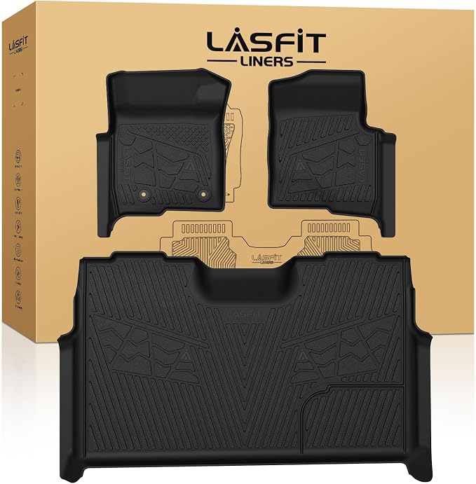 LASFIT Mats for Ford F-150 2011-2014 SuperCrew, Carpet Floor, Bucket Seat | All Weather TPE Protector Custom fit Truck Liners for F150 Crew Cab, Durable Anti-Slip Easy to Clean, 1st & 2nd Row by LASFIT